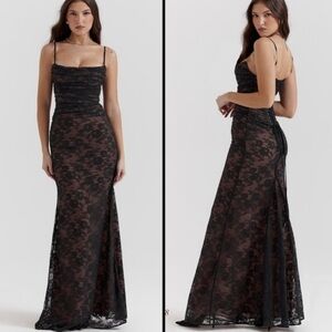 Black Lace Maxi Dress with Spaghetti Straps